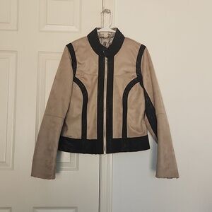 Chelsea & Violet Tan And Black Leather Jacket Plush Inside Size Large